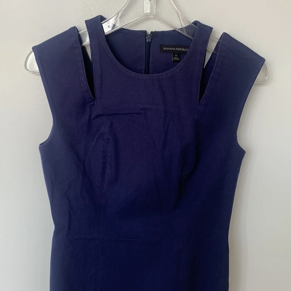 J.Crew Navy Blue Sheath Dress Cutout Shoulder Detail Workwear Cocktail Size 0
